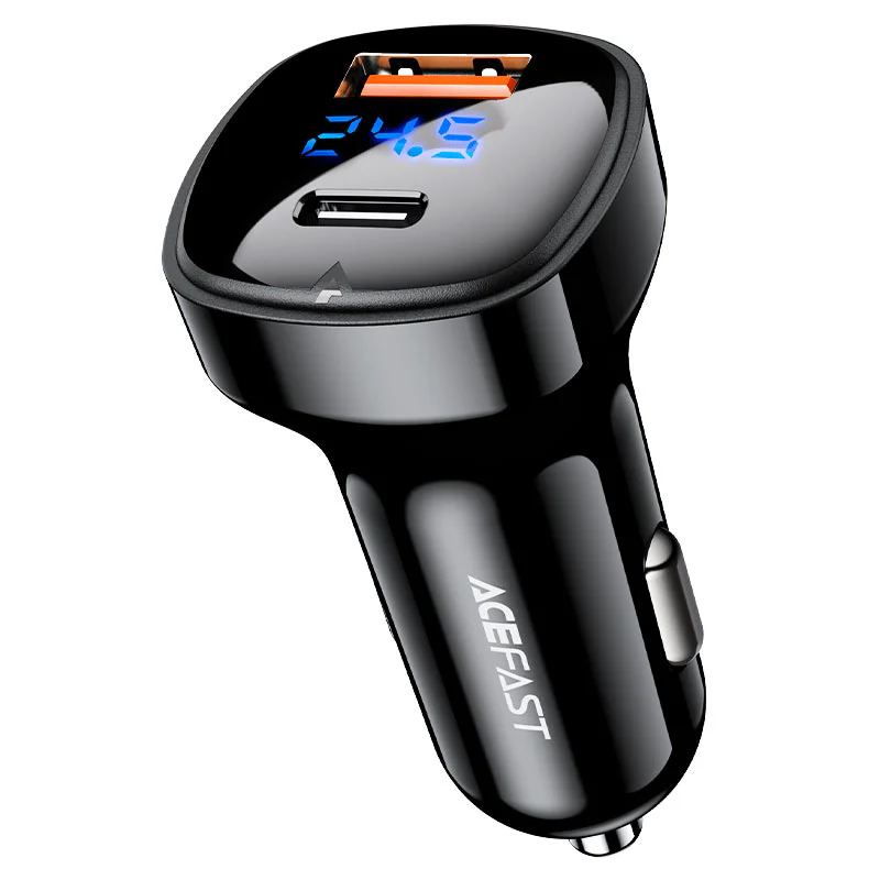 B4 digital display 66W(USB-C+USB-A) dual port car charger BLACK