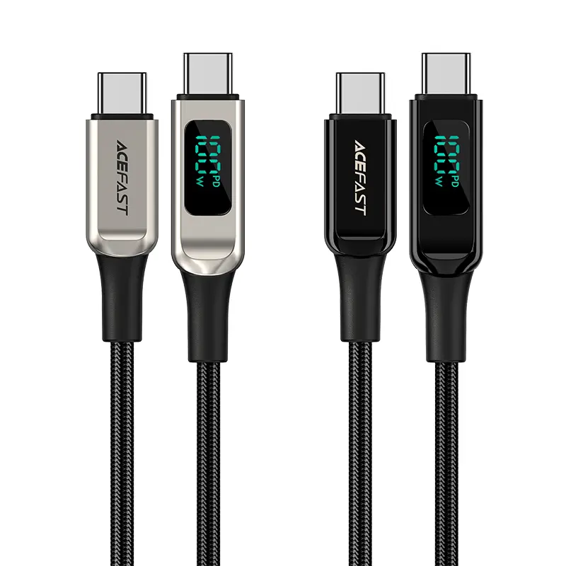C6-03 USB-C to USB-C 100W zinc alloy digital display braided charging data cable BLACK