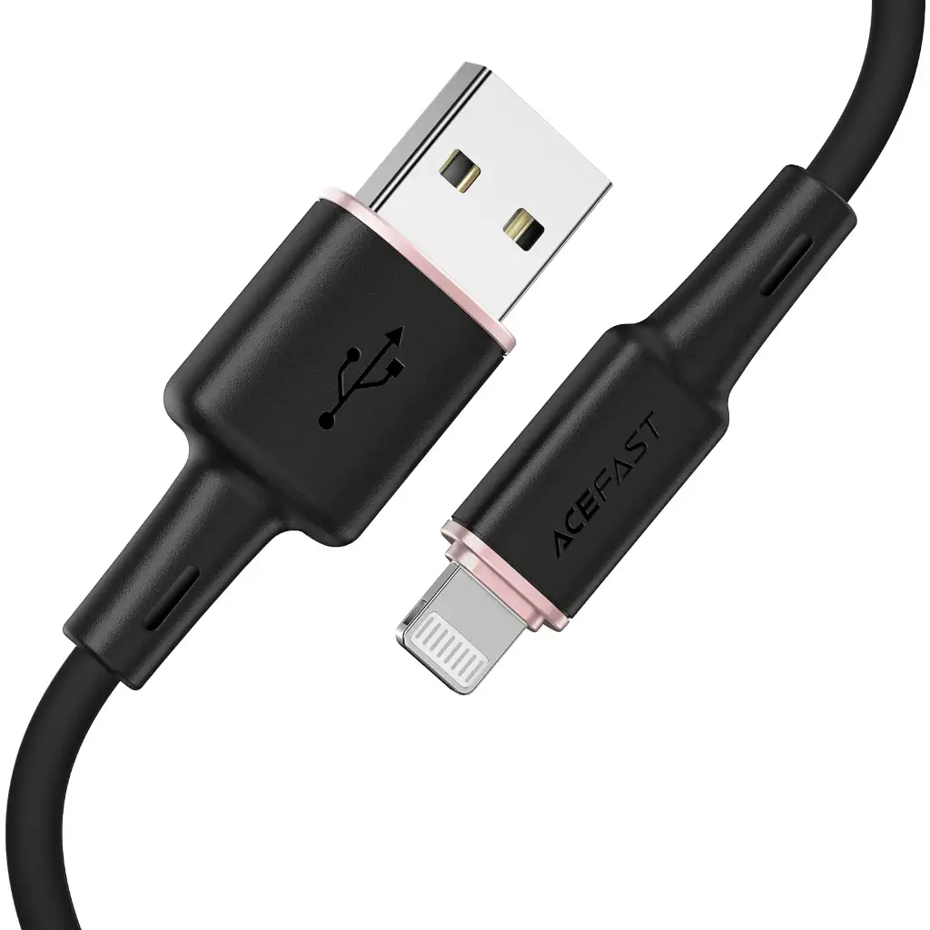 C2-02 USB-A to Lightning zinc alloy silicone charging data cable BLACK