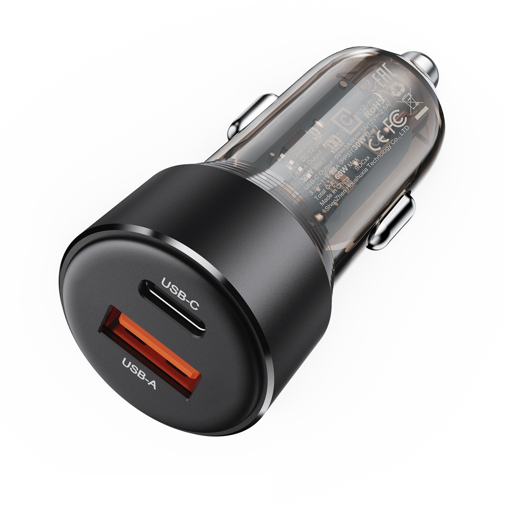ACEFAST B12 60W (USB-A+USB-C) dual-port car charger BLACK