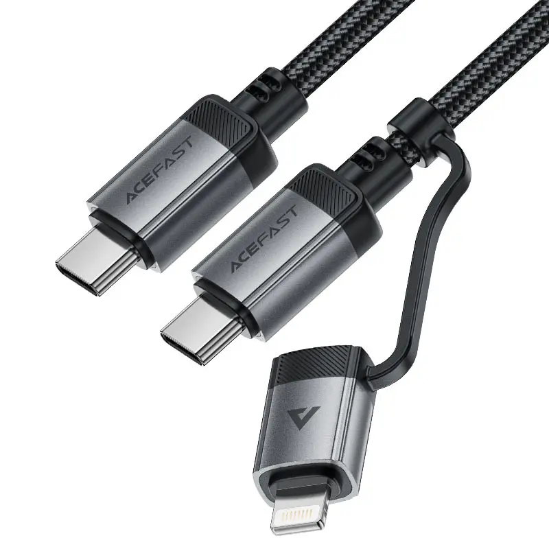 ACEFAST C20-01 USB-C to USB-C / Lightning aluminum alloy connectors charging data cable BLACK