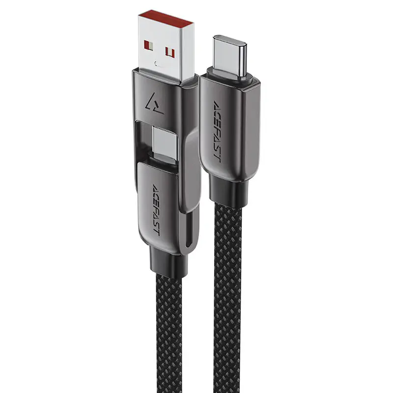 ACEFAST C13-05 USB-A/USB-C to USB-C short zinc alloy connectors charging data cable BLACK