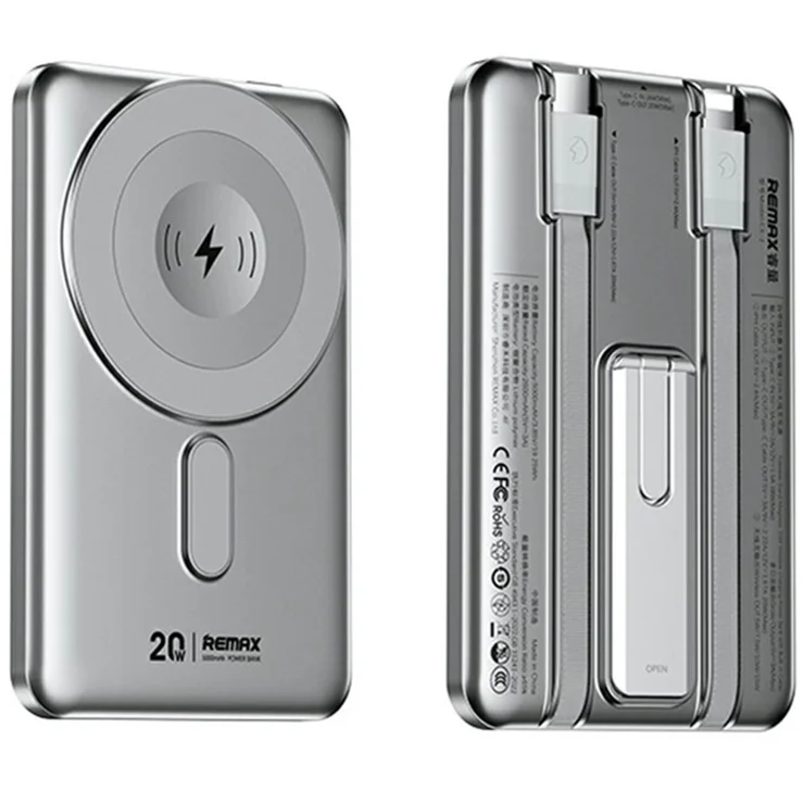 [REMAX] REMAX Magnetic 15W Wireless Power Bank with Built-in Foldable Stand 10000mAh CX-2 SILVER