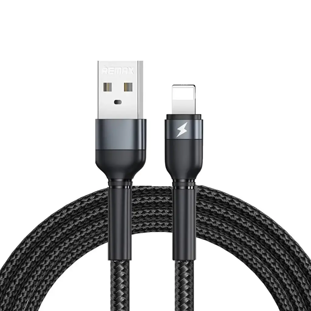 REMAX Jany Series Aluminum Alloy Braided 2.4A Data Cable  RC-124i Lightning BLACK