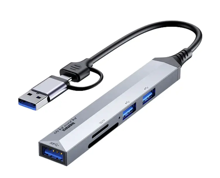 REMAX Aluminum alloy 5-in-1 Type-C+USB HUB RU-U7 SILVER GRAY